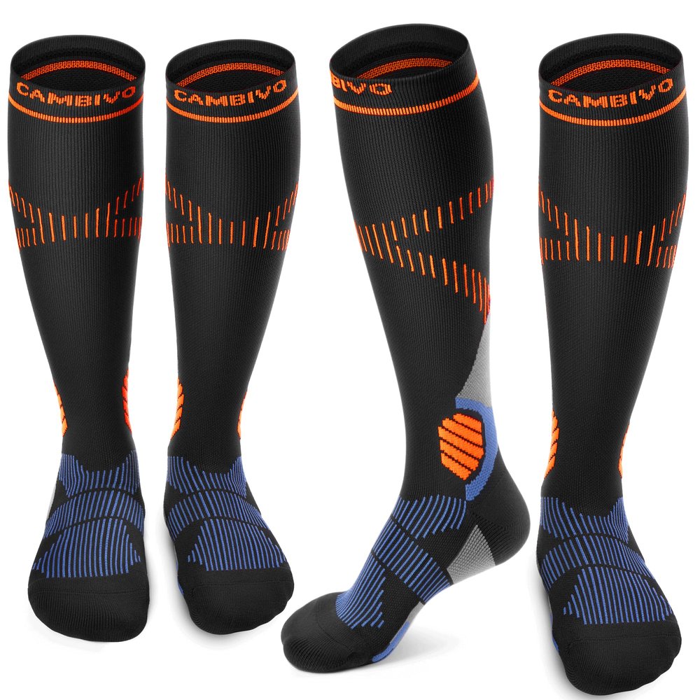 CAMBIVO 2 Pairs Compression Socks for Women & Men, 15-20mmHg Flight Socks, Graduated Support for Plantar Fasciitis Relief, Running, Pregnancy, Nurses, Travel Essentials