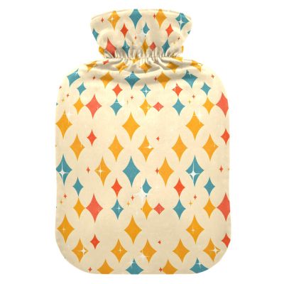 Hot Water Bottle, 1L Small Hot Water Bag with Soft Plush Warmer Cover Diamonds Yellow, Leak Proof Screw Plug Best for Winter Sports Outdoors Back Neck and Leg Cold Muscle Pain and Cramps