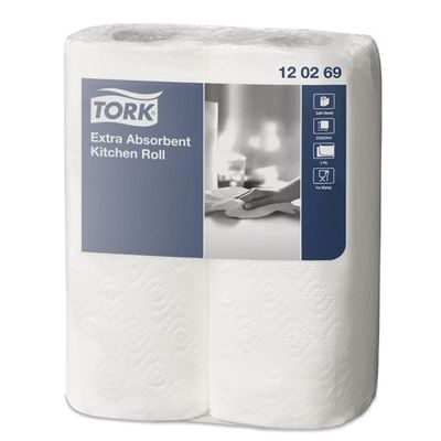GEEZY Kitchen Rolls - Extra Absorbent 2 Ply Kitchen Towel and 64 Sheets Per Tissue Roll - EU Ecolabel and FSC Certified - Multipurpose Kitchen Paper White Rolls for Home Use Pack of 2
