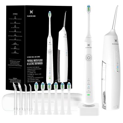 2-1 Oral Clean Kit- Water Dental flosser & Electric Toothbrush Combo- Brushing & Flossing- for Teeth Cleaning and Gum Health (White)