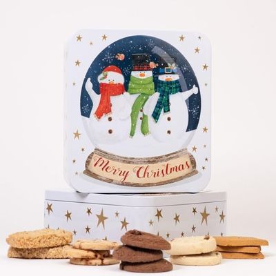 Farmhouse Luxury Finest | Merry Christmas | Snowman Biscuits Snowglobe Traditional Embossed TIN 400G, Perfect Christmas Gifting for Mothers day, Fathers Day, Anniversary, All Occassions (1 Tin)