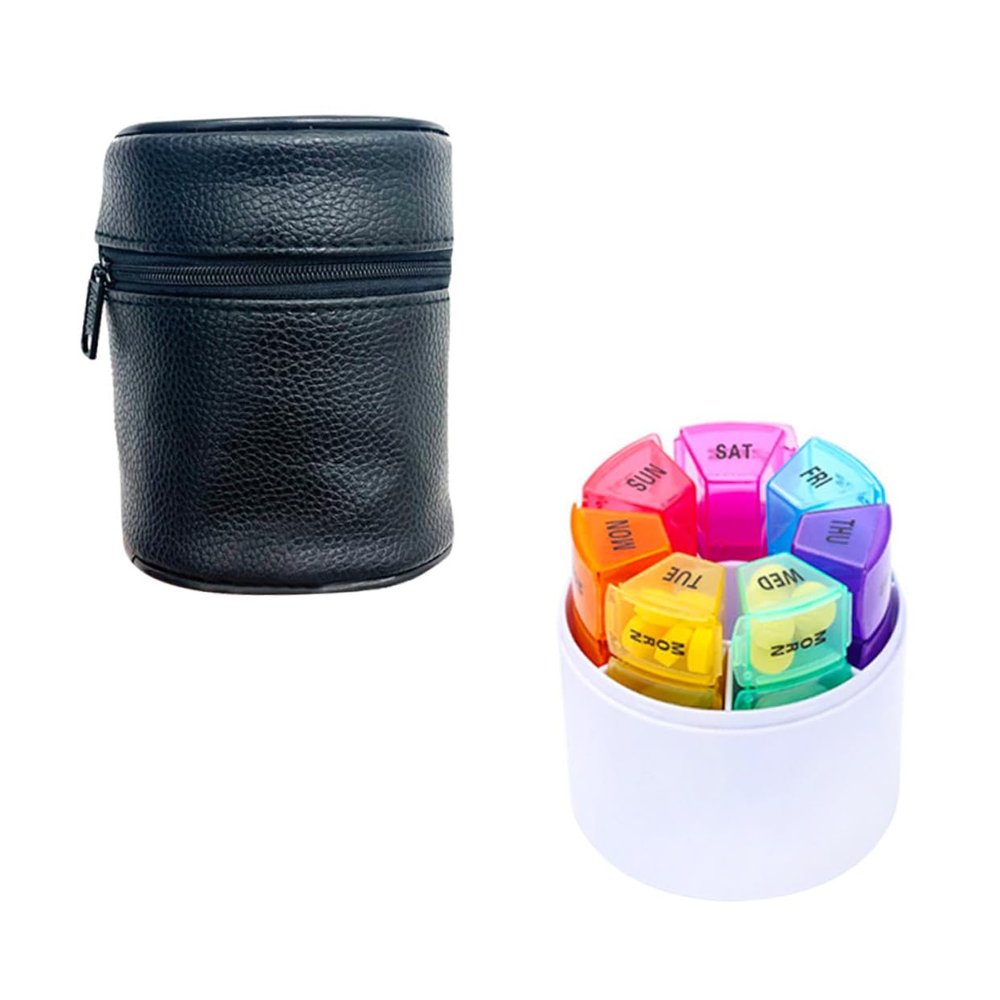 IWOWHERO 28-Compartment Portable Medicine Organizer for Daily and Weekly Use Travel-Friendly Pill Box with Colorful Pu Cover for Vitamins and Medications