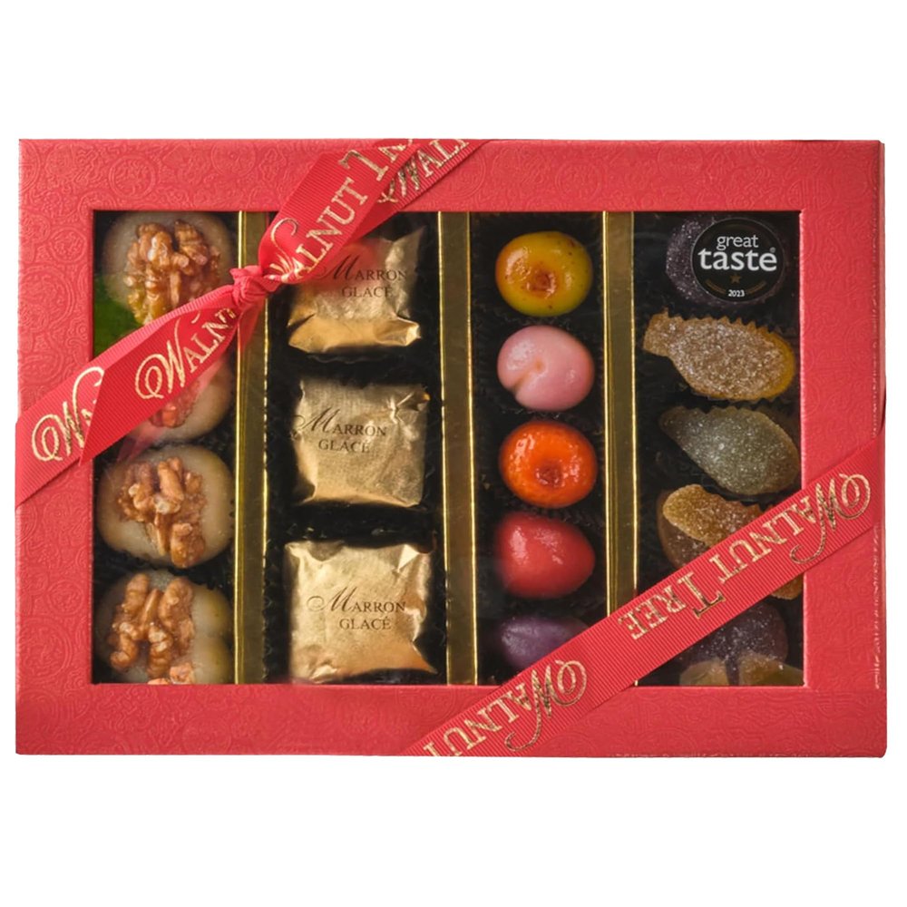 Walnut Tree  Marron Glacs, Marzipan & Ptes de Fruits Gift Box  Handpacked in the UK  Great Taste Award Winner  Suitable for Gluten Free Diets  Luxury Gift Selection, Birthday, Anniversary 300g