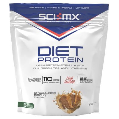 SCI-MX Diet Whey Protein Powder + Vitamins & Green Tea, CLA & L-Carnitine - Speculoos Biscuit Low Sugar 22g Protein + 110 Calories per Serving 800g