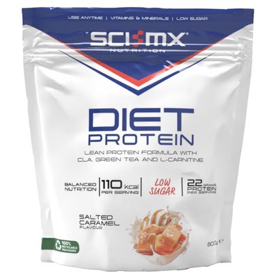 SCI-MX Diet Whey Protein Powder + Vitamins & Green Tea, CLA & L-Carnitine - Salted Caramel  Low Sugar  22g Protein + 110 Calories per Serving  800g