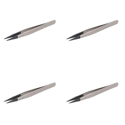 4Pcs Pointed Tip Tweezers,Stainless Steel Precision Tweezers with Matte Sandblasted Surfaces for Semiconductor, Microelectronics, Aerospace, Automobile Manufacturing, Etc.