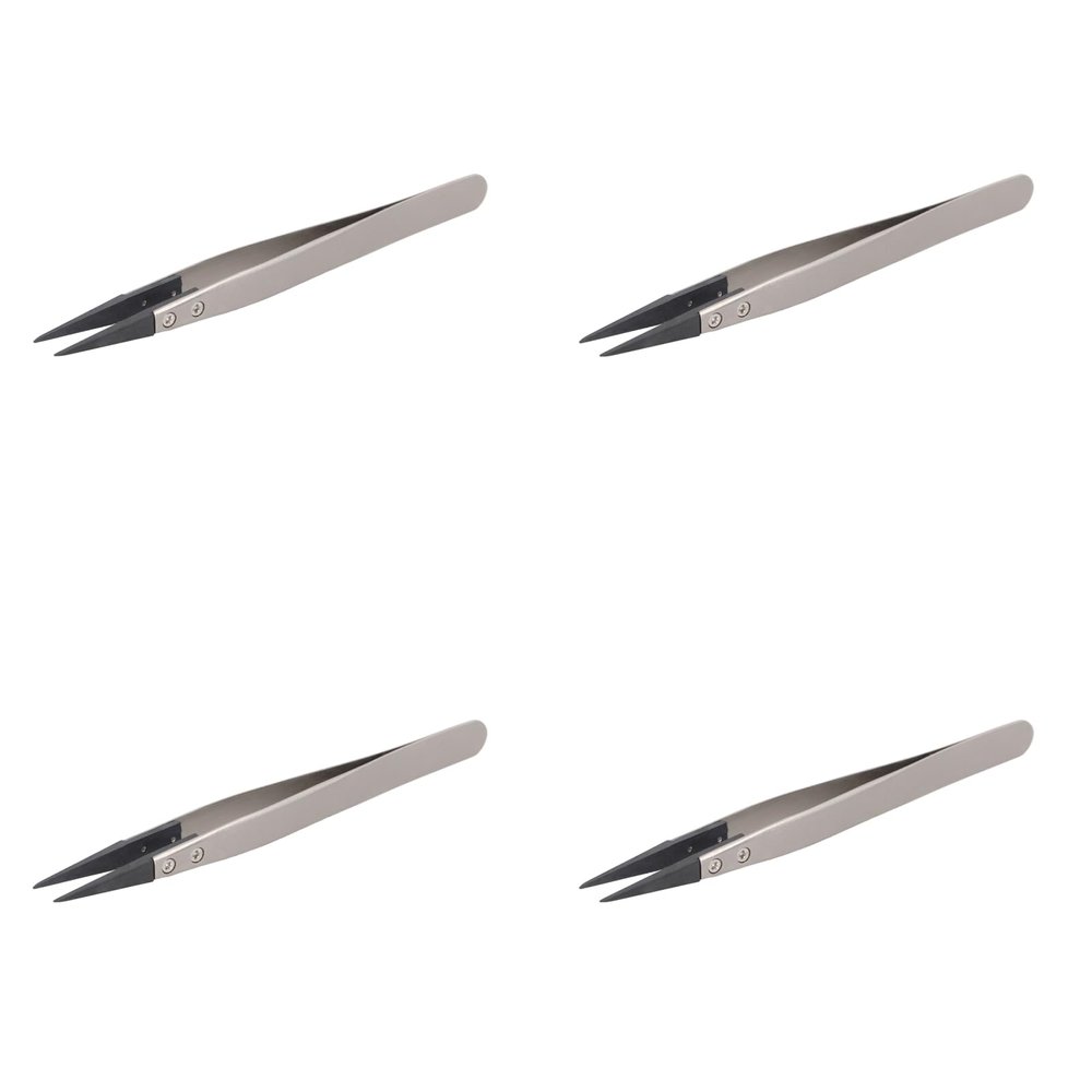 4Pcs Pointed Tip Tweezers,Stainless Steel Precision Tweezers with Matte Sandblasted Surfaces for Semiconductor, Microelectronics, Aerospace, Automobile Manufacturing, Etc.