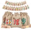 24 Piece Burlap Advent Calendar Bags - Cute Christmas Cookie Bags with Cotton Rope, Drawstring Pouch, Partys Favor, 24Pcs Reusable Burlap Holiday Christmas Candy Holder Accessories for Cookies Goodies view 1