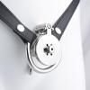 Curved Ring Flat Chastity Cage with Urethral Plug and Leather Belt, Stainless Steel Chastity Device for Men -UKHA21 (40mm Arc Ring) view 2