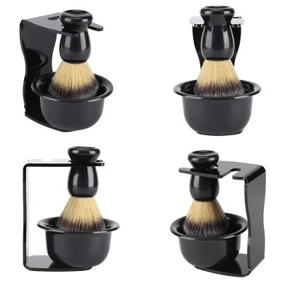 Shaving Brush Set, Manual 3 in 1 Shaving Kit for Men Hair Nylon Beard Brush with Stand Shaver Holder and Shaving Bowl for Men Beard Remover