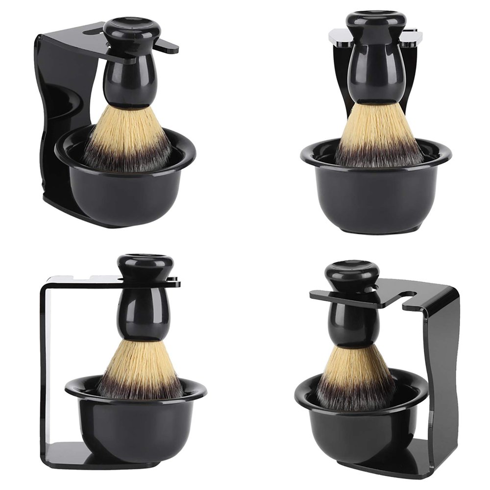 Shaving Brush Set, Manual 3 in 1 Shaving Kit for Men Hair Nylon Beard Brush with Stand Shaver Holder and Shaving Bowl for Men Beard Remover