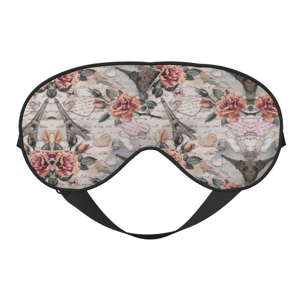 Flower Paris Eiffel Tower Print Soft Blackout Eye Mask,Travel Eye Mask,Side Sleeper Eye Covers,Sleep Eye Mask for Men Women
