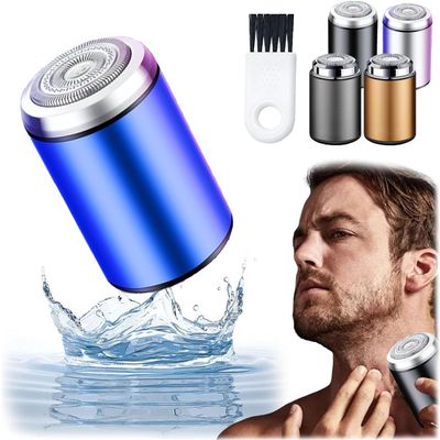 Mini Electric Shaver - Mini Shaver Portable Electric Shaver,Electric Razor for Men Pocket Size,USB Rechargeable Waterproof Shaver Electric Beard Trimmer for Car,Travel (Blue)