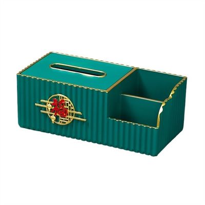 DFHS46JK Tissue Box Cover Rectangular Tissue Box Holder Multi-function Remote Control Organiser Chinese Desktop Tissue Box Facial Tissue Dispenser for Home Living Room In Living Room(Green)