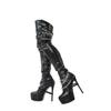 Thigh High Boots for Womens. Plus Size Shoes Stilettos Platform Over The Knee High Boots. for Stripper Cross-Dressing Party Shows,Patent Black,8 UK view 1