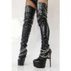 Thigh High Boots for Womens. Plus Size Shoes Stilettos Platform Over The Knee High Boots. for Stripper Cross-Dressing Party Shows,Patent Black,8 UK view 4