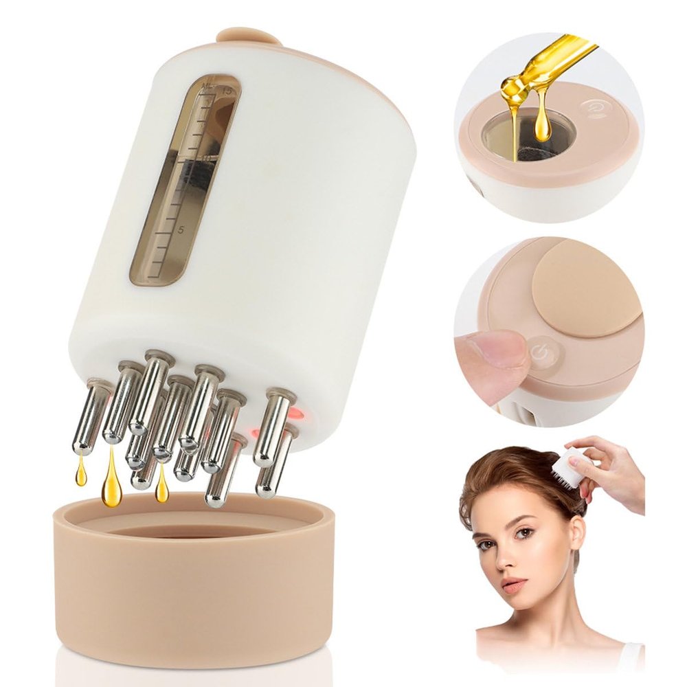 2 in 1 Scalp Massager and Hair Oil Applicator with 15ml Oil Tank, Red Light + EMS Microcurrent + High-Frequency Vibration, Portable Electric Head Hair Scalp Massager for Hair Growth Stress Relax