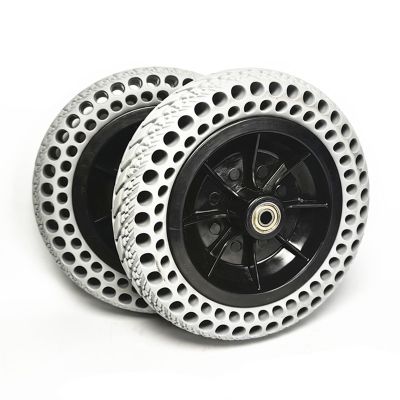 1 Pair 8 Inch Honeycomb Front Wheels Assembly for Wheelchair, 20050 Gray Rubber Tires, Solid Wheel Replacement with Bearings