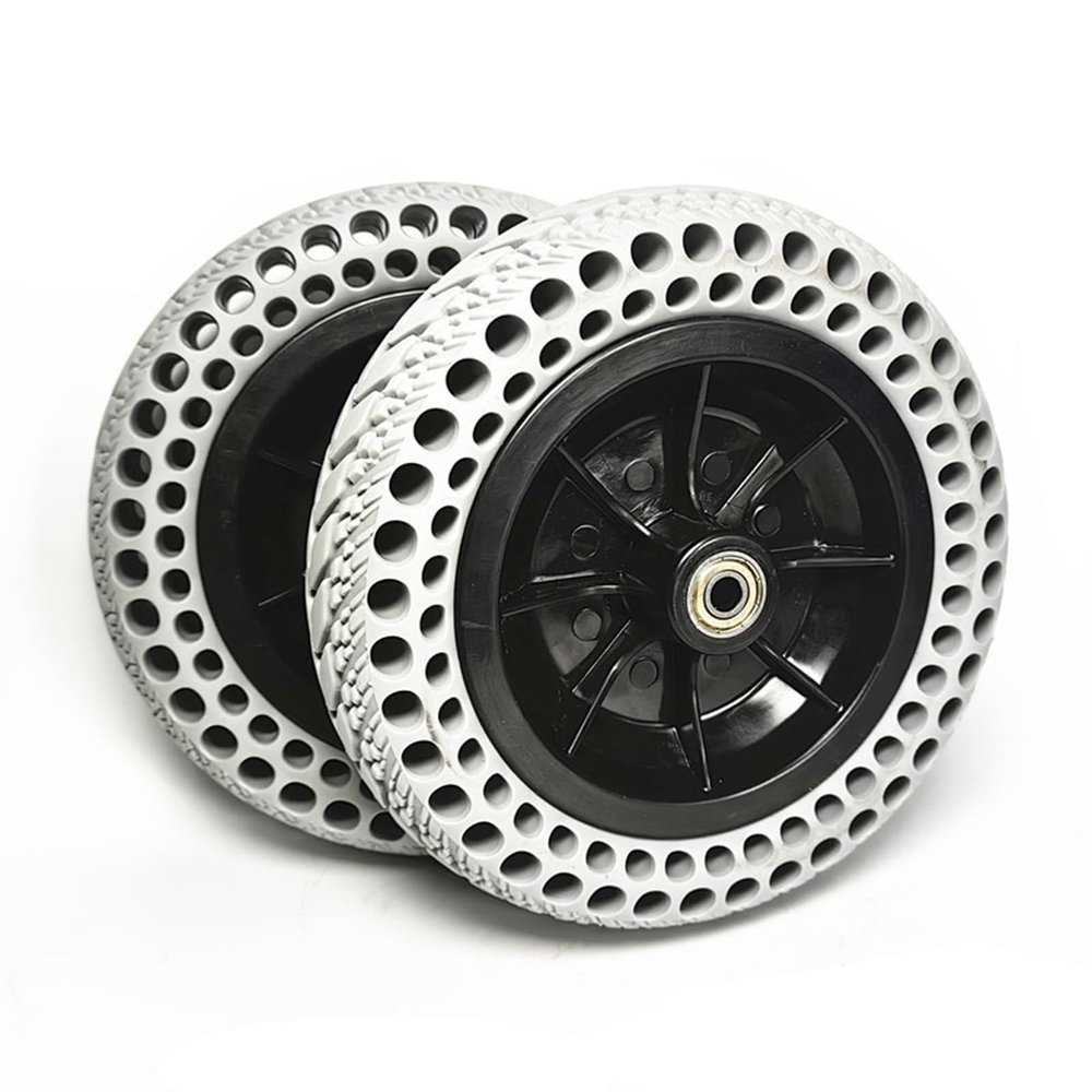 1 Pair 8 Inch Honeycomb Front Wheels Assembly for Wheelchair, 20050 Gray Rubber Tires, Solid Wheel Replacement with Bearings