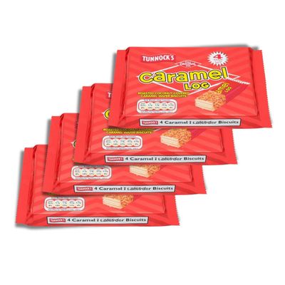 Tunnock's Caramel Log Wafer Biscuits  16 Individually Wrapped Biscuits, Irresistibly Delicious Caramel & Coconut Flavor, Perfect Snack for Everyone, Vegetarian-Friendly - 4 Pack (4 x 32g)