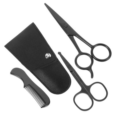 Healeved Beard Trimming Scissors Set 4pcs Stainless Steel Mustache Shears Grooming Kit with Comb and Storage Bag for Men Home and Barber Shop Use