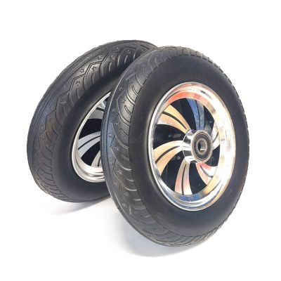 14 Inch Solid Wheels Replacement Parts 1 Pair, 3.00-8 Non-Inflatable Rubber Tire, Aluminum Alloy Hub with 0.79in(3/4") Bearing