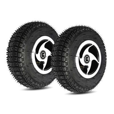 1 Pair 9 Inch Inflatable Front Wheel for Electric Wheelchair, Aluminum Alloy Hub with Silent Bearing, 93.5-4 Rubber Tires