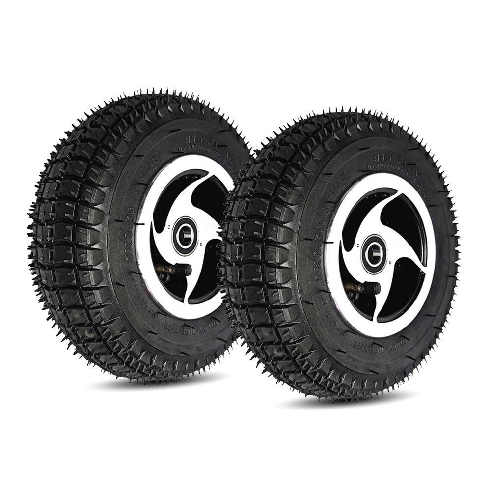 1 Pair 9 Inch Inflatable Front Wheel for Electric Wheelchair, Aluminum Alloy Hub with Silent Bearing, 93.5-4 Rubber Tires