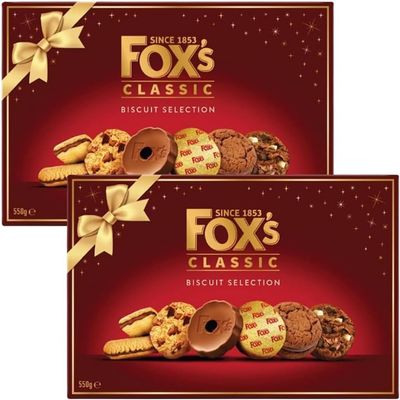 FOX-S CLASSIC BISCUIT SELECTION GIFT BOX 550g (Pack of 2) - Christmas Biscuit Selection, Foxs Biscuit Box | Giant Biscuit Selection, Luxury Biscuits Gift Box | Biscuit Selection Gift Set, Biscuit Pack