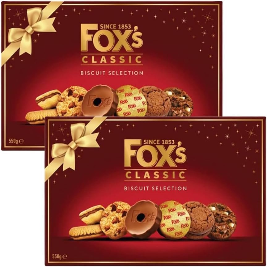 FOX-S CLASSIC BISCUIT SELECTION GIFT BOX 550g (Pack of 2) - Christmas Biscuit Selection, Foxs Biscuit Box | Giant Biscuit Selection, Luxury Biscuits Gift Box | Biscuit Selection Gift Set, Biscuit Pack