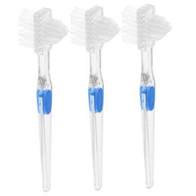 SEWOART 3pcs Double Headed Toothbrush Extra Soft Bristles Denture Brush Travel False Teeth Cleaner