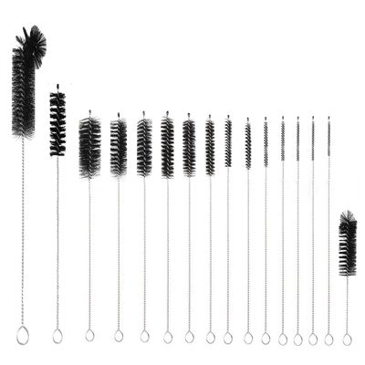 16 Pieces Bottle Brush Set, Nylon Bottle Brush with Flexible Stainless Steel Handle, Small and Long Handle Brush for Washing Narrow Neck Bottle, Straw, Pipes, Cup, Tube, Sink (Black)