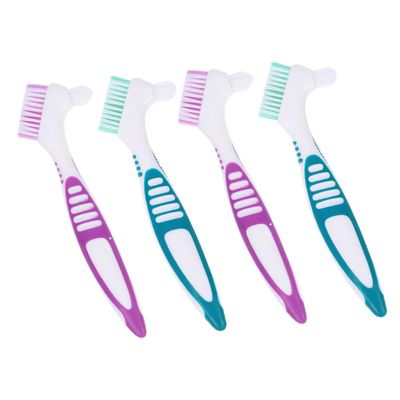 COLLBATH 4pcs Denture Cleaning Brush Denture Brushes Green Purple for Teeth Cleaning Accessories Large Handle Slip Design