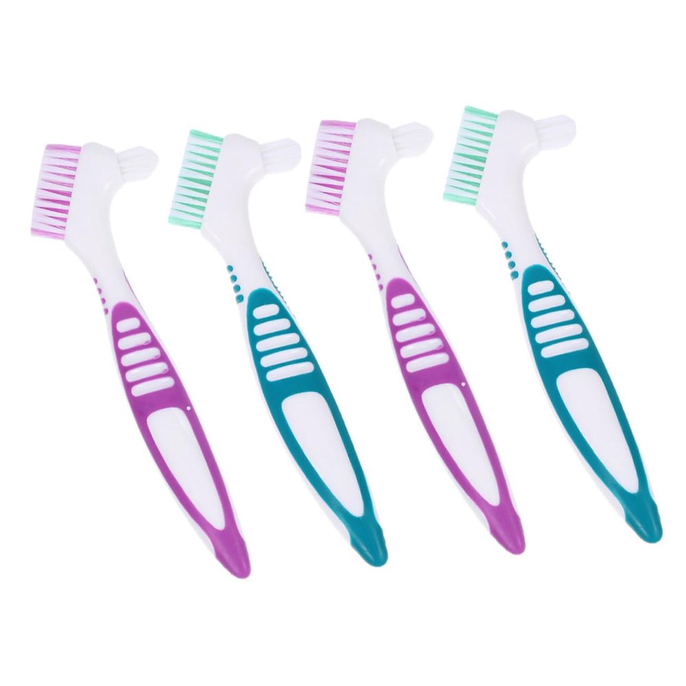 COLLBATH 4pcs Denture Cleaning Brush Denture Brushes Green Purple for Teeth Cleaning Accessories Large Handle Slip Design
