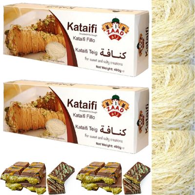2 PACK X [Fresh Guarantee] Original Zaaad Fresh Kataifi Kadayif Shredded Fillo Dough Pastry Kadaifi Threads Taze Kadayif for Dubai Chocolate 400 Gram