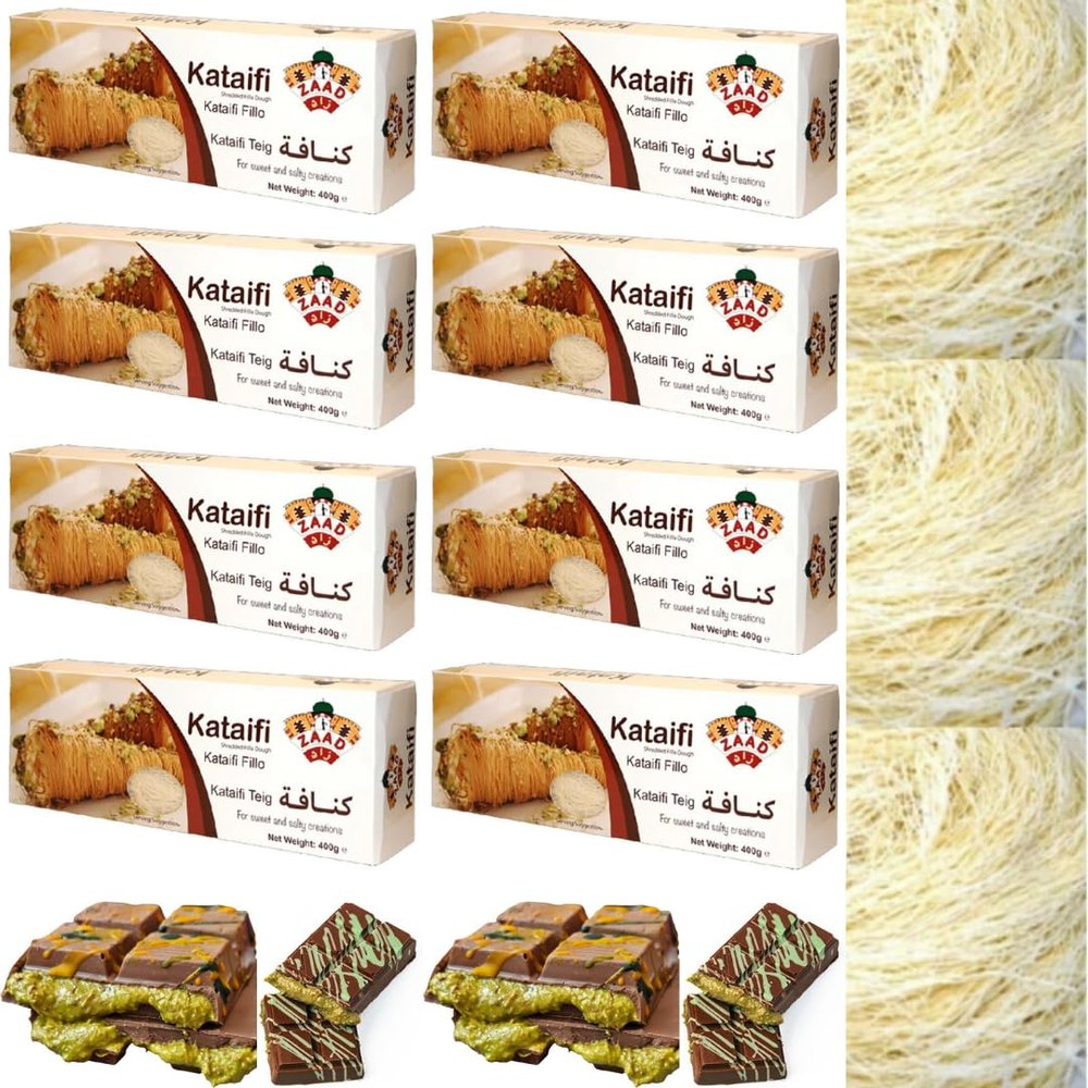 8 PACKS X [Fresh Guarantee] Original Zaaad Fresh Kataifi Kadayif Shredded Fillo Dough Pastry Kadaifi Threads Taze Kadayif for Dubai Chocolate 400 Gram