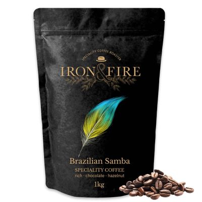 Brazilian Samba Whole Beans 1kg  Great Taste 2024 Award-Winning Coffee, Medium-Dark Roast, Smooth & Nutty with Hazelnut & Chocolate Notes  Perfect for Any Brew  IRON & FIRE