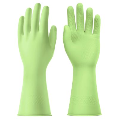 AUAUY 1 Pairs Reusable Washing up Gloves, Rubber Odorless Cleaning Gloves, Non-Slip and Waterproof Household Dishwashing Gloves with Embossed Palm for Kitchen Cleaning, Laundry, Gardening (Green, M)