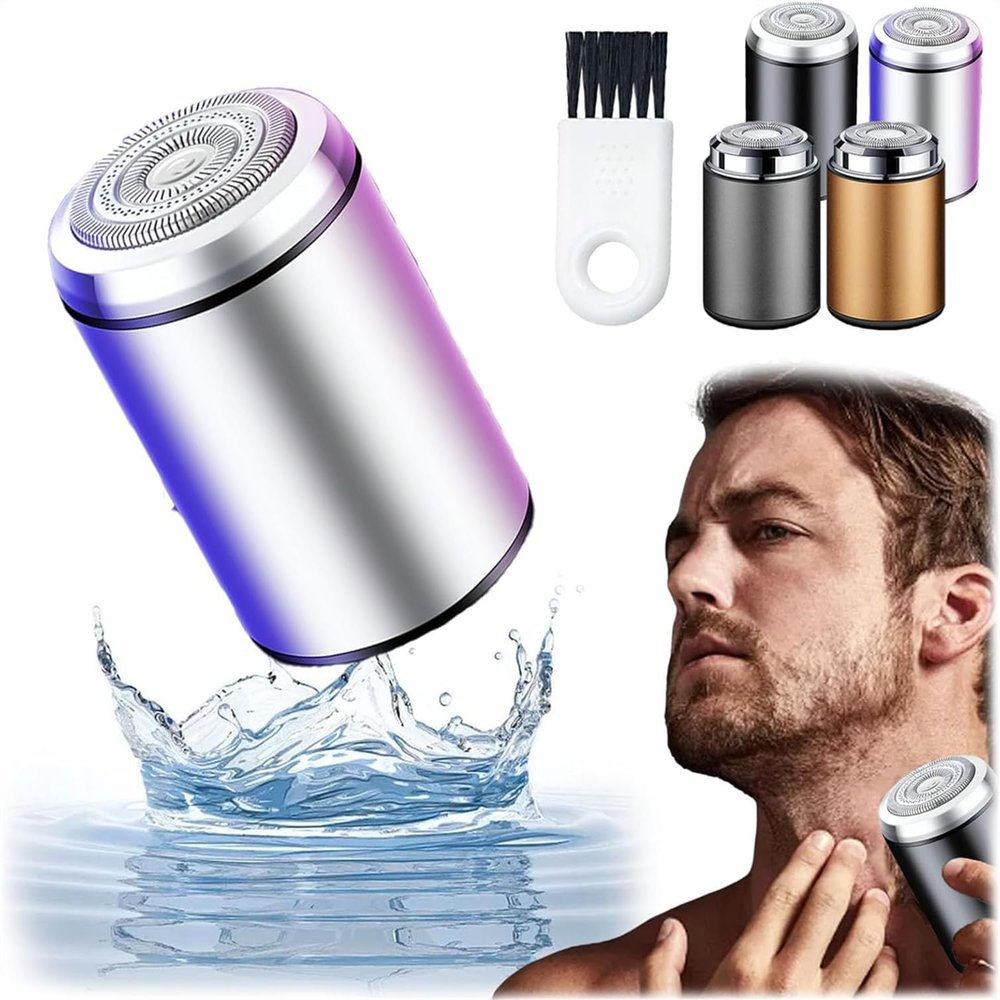 Silver IPX7 Waterproof Wet/Dry USB Rechargeable Electric Razor for Men - Portable Mini Electric Shaver for Travel, Office, Business Trips