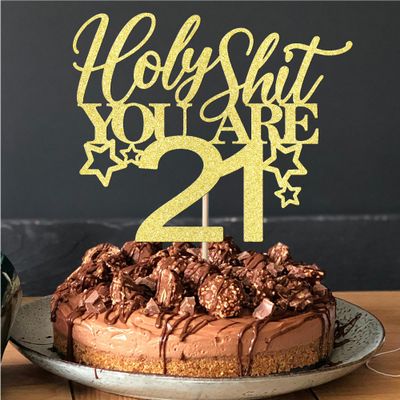 Trelsan Happy 21st Bithday Cake Topper, You're 21 Birthday Cake decorationFunny 21st Birthday Decorations for Men Women Black Glitter Cake decoration