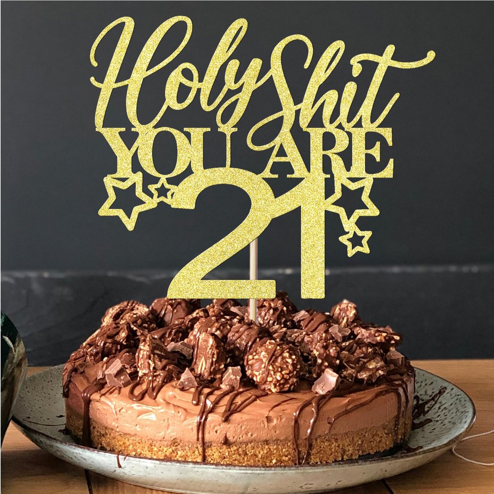 Trelsan Happy 21st Bithday Cake Topper, You're 21 Birthday Cake decorationFunny 21st Birthday Decorations for Men Women Black Glitter Cake decoration
