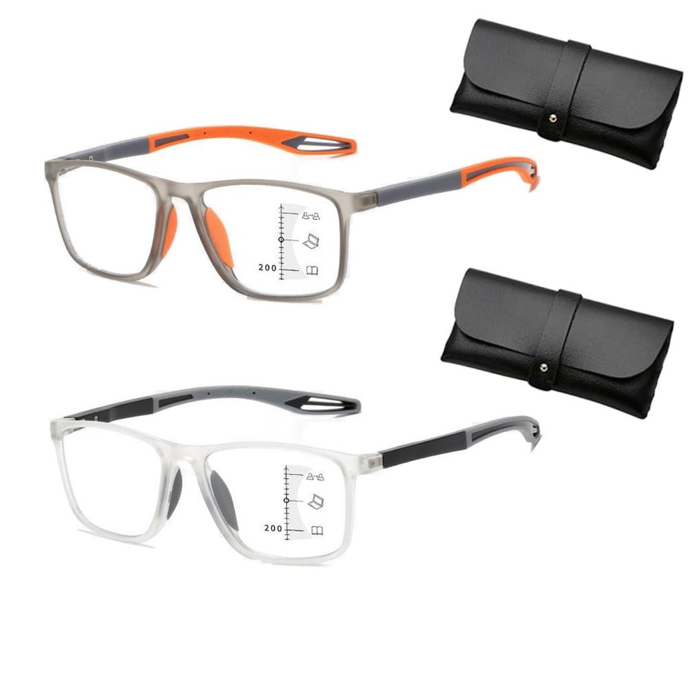 Aosrioylt Sport Intelligent Photochromic Progressive Bifocal Presbyopia Glasses, Chromoscope, Reading Glasses(Orange+white,+2.00)