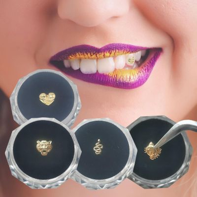 ZZDT Gold tooth gems 8K gold Teeth jewelry Lover Tiger Kit Snake shape Tooth gem supplies Teeth Jewelry Diamonds jewelry Decorations