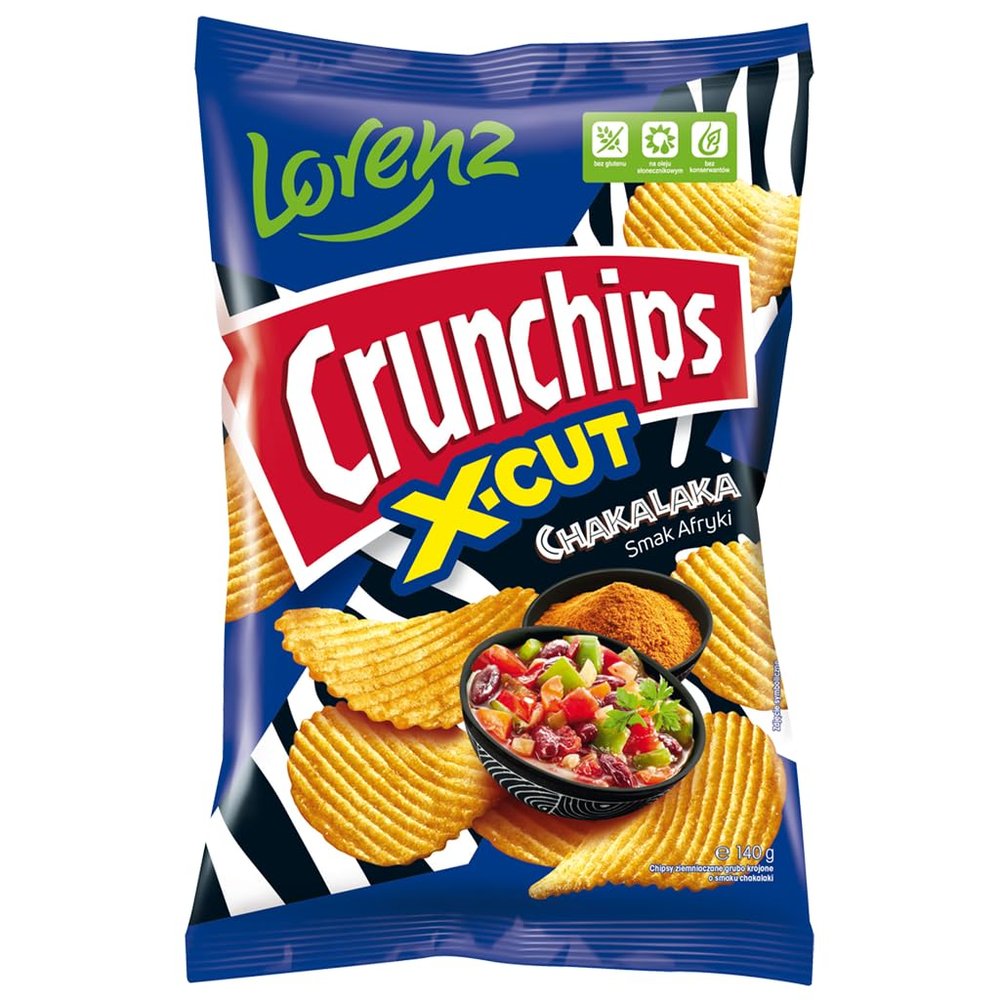 Lorenz Crunchips 10 Packets 140g | Lorenz X-cut Potato Snacks, Flavored Chips | (Pack of 10, Chakalaka)