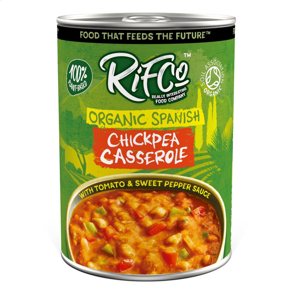 RIFCo Organic Spanish Chickpea Casserole, 6 x 400 g Cans  Spanish-Style Dish with Chickpeas, Tomatoes, Peppers, Onion, Chilli, Garlic & Parsley