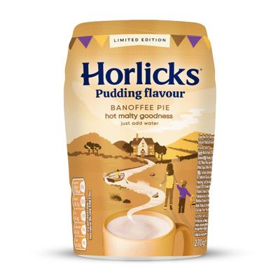 Horlicks Banoffee Pie Pudding Flavour 270g (Pack of 6) Limited Edition Instant Malted Drink | Just Add Water | High in Calcium, Zinc, Vitamin C, Vitamin D & Vitamin B12