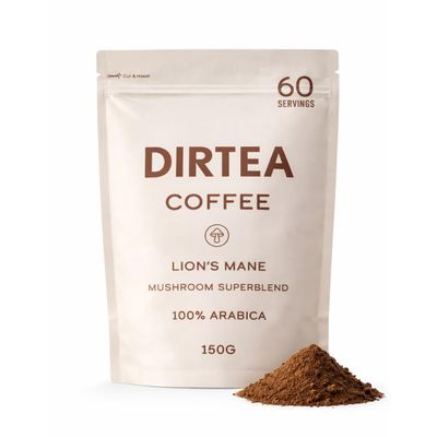 DIRTEA Coffee with Organic Lion's Mane - 60 Servings - 100% Arabica Coffee with B6, B12 & Folic Acid - 150g - 1,000mg per serving