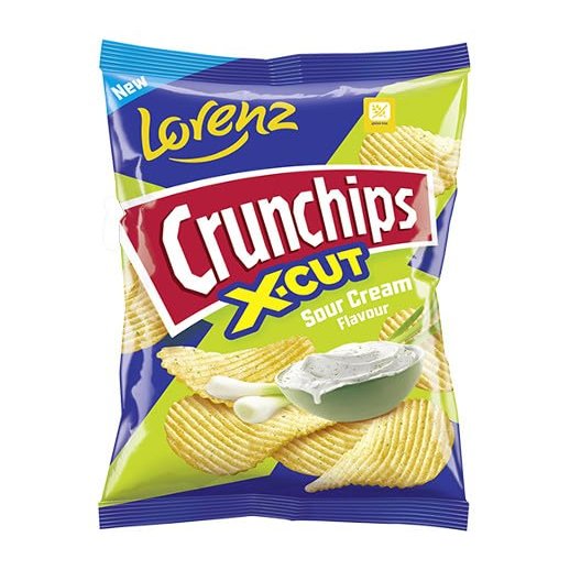 Lorenz Crunchips 10 Packets 130g | Lorenz X-cut Potato Snacks, Flavored Chips | (Pack of 10, Sour Cream)