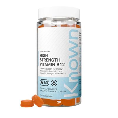 Known High Strength 500mcg Vitamin B12 Gummies  Pineapple Flavour  Chewable Vegan Gummy Supplement  High Absorption  Energy, Metabolism & Tiredness Reduction  1 Month Supply  for Men & Women