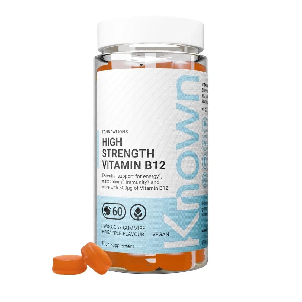 Known High Strength 500mcg Vitamin B12 Gummies  Pineapple Flavour  Chewable Vegan Gummy Supplement  High Absorption  Energy, Metabolism & Tiredness Reduction  1 Month Supply  for Men & Women